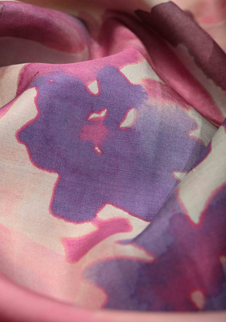 Watercolor Pure Kanjivaram Silk Saree with Florals Digital Print and Zari Border | SILK MARK CERTIFIED