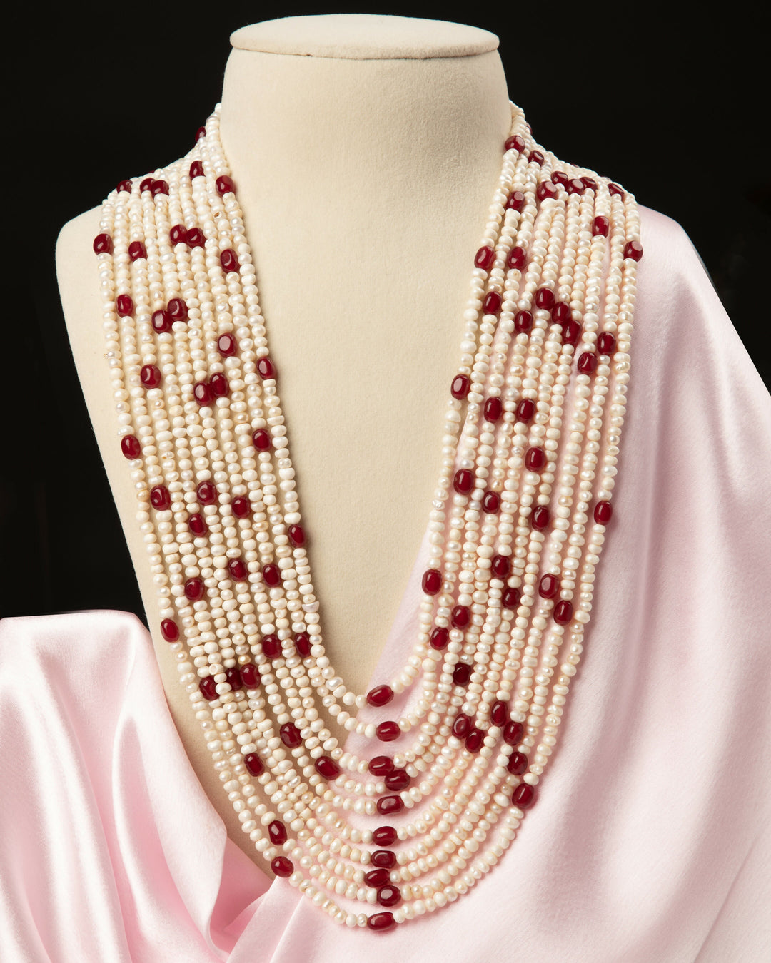 Ranihaar Gulnaar – 10 Layer Natural Spinel & Pearl Mala | SHOBITAM