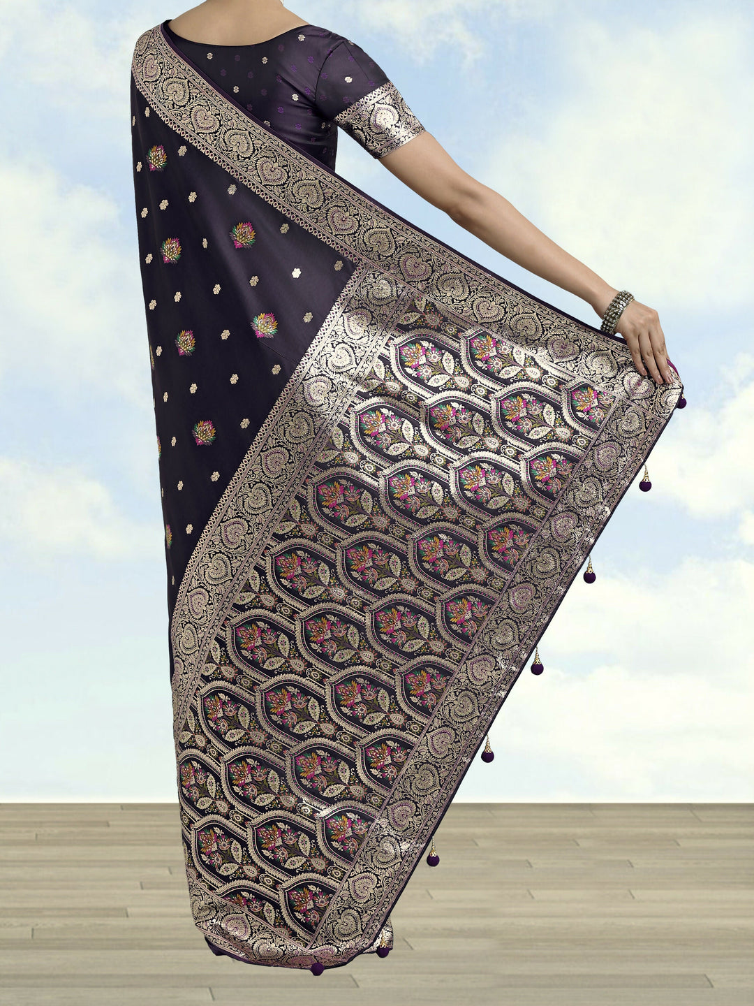 Purple Banarasi Zari Woven Satin Silk Saree | SHOBITAM
