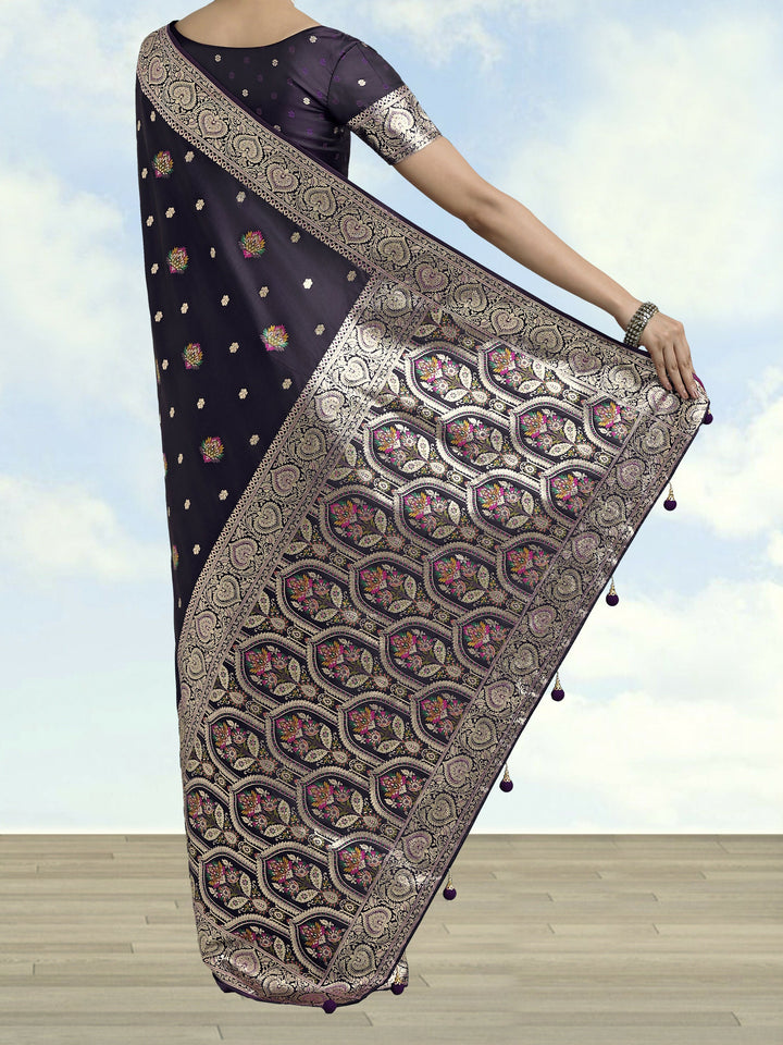 Purple Banarasi Zari Woven Satin Silk Saree | SHOBITAM