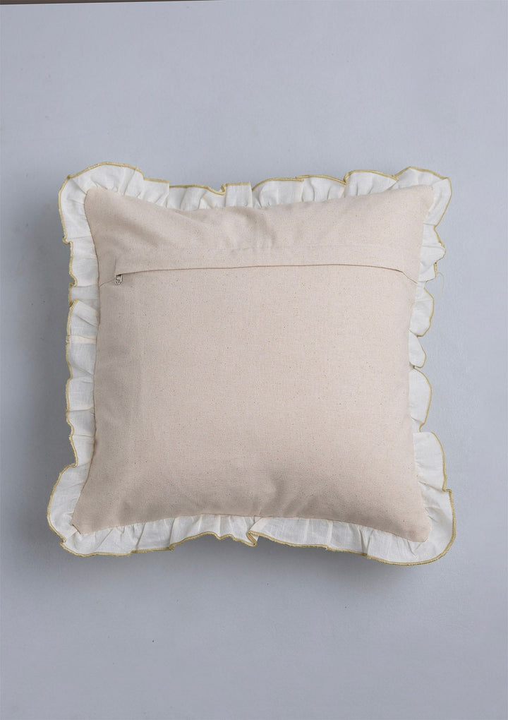 Vaanya 100% Cotton Sheer Embroidered Green and Pink Cushion Cover for Sofa- 16" x 16" | SHOBITAM