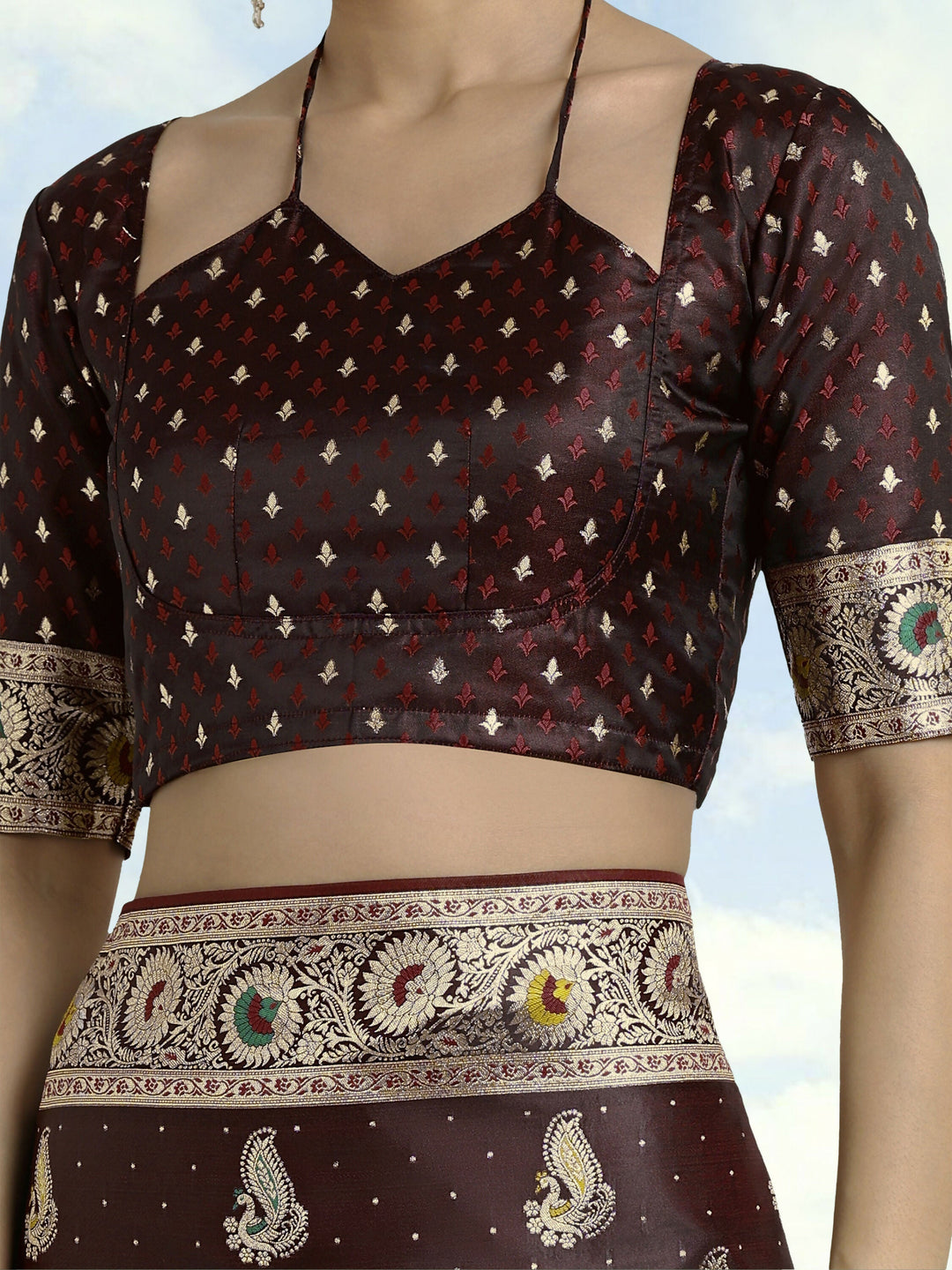 Maroon Color Banarasi Satin Silk Zari Weaving Saree | SHOBITAM