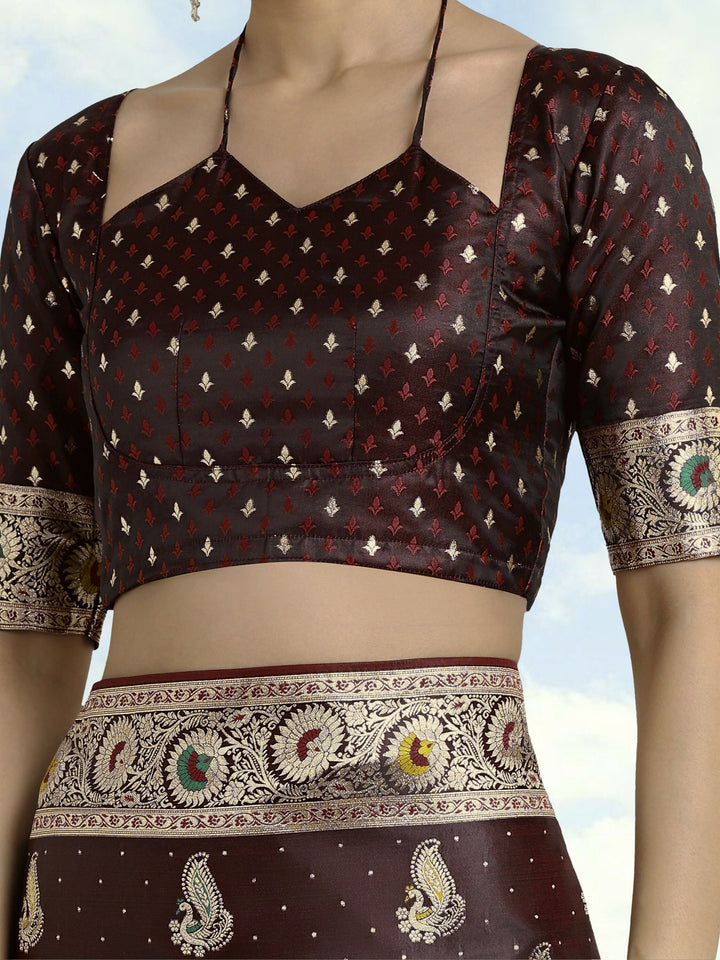 Maroon Color Banarasi Satin Silk Zari Weaving Saree | SHOBITAM
