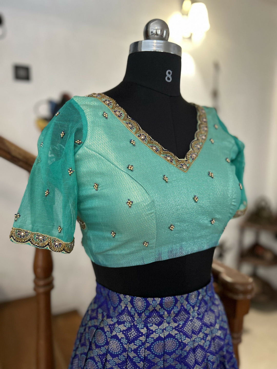 Navy blue jacquard semi Kanchi Lehenga | SHOBITAM