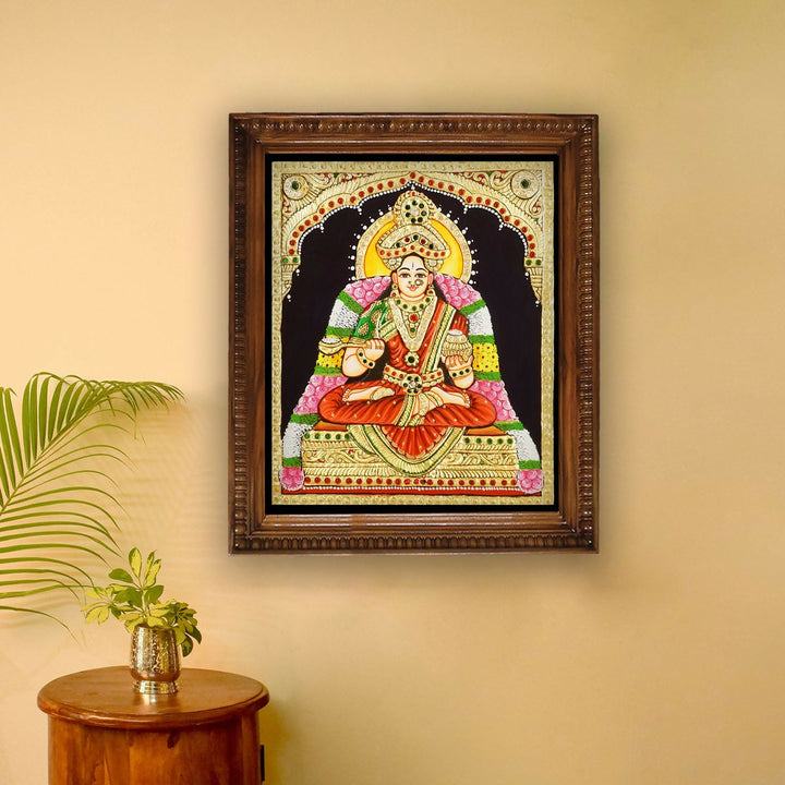 12*10 TANJORE PAINTING ANNAPOORANESWARI Authentic With 22 Ct Gold Foil and Jaipur Gemstones,Unframed | SHOBITAM