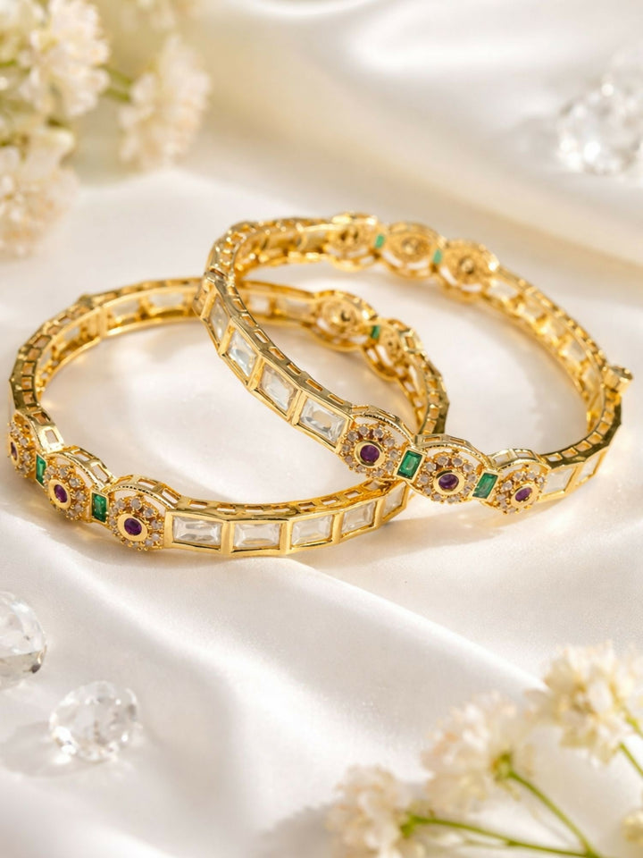 Gold Plated Antique Polki Moissanite Bangles | SHOBITAM