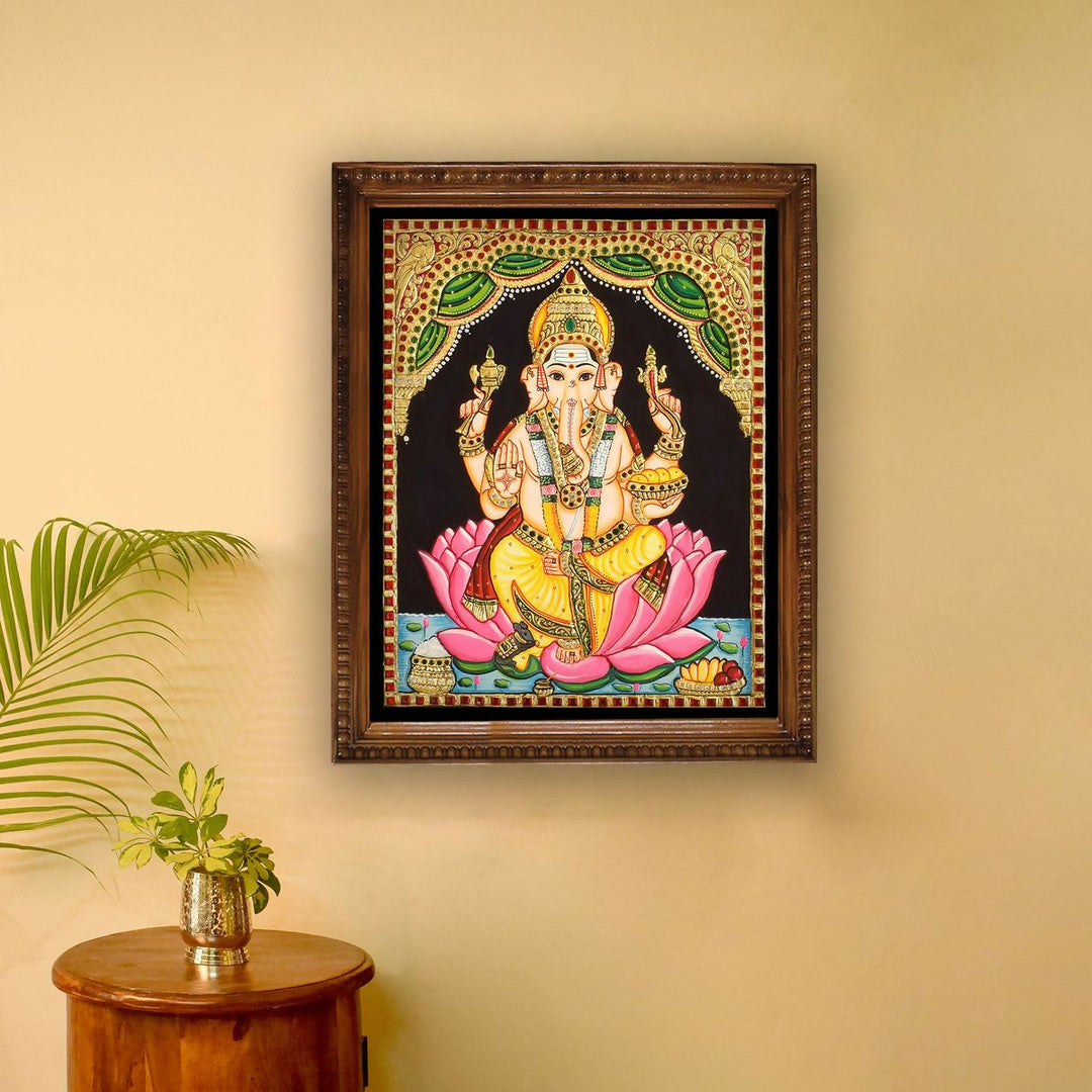 TANJORE PAINTING LOTUS GANESHA 15*12 | SHOBITAM