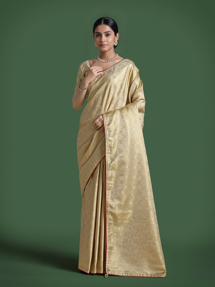 Golden Kanjivaram Satin Silk Woven Saree | SHOBITAM
