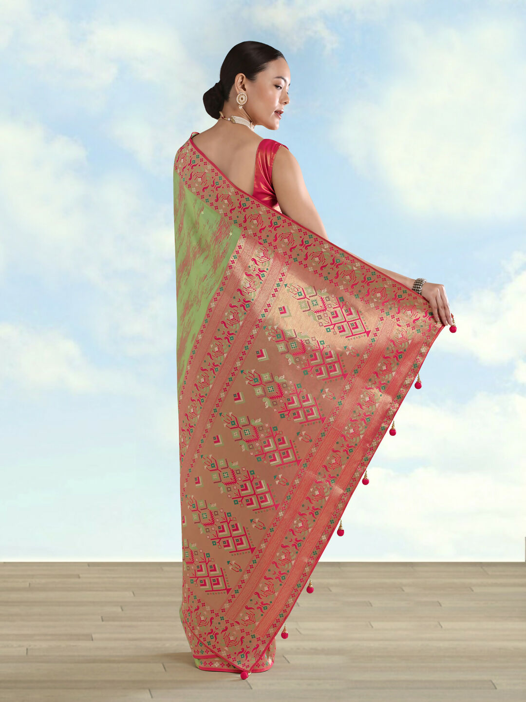 Light Green Color Semi Banarasi Tissue Silk Paithani Woven Saree | SHOBITAM
