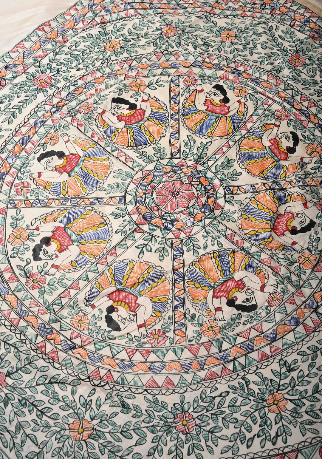 Beige Lightweight Chanderi Silk Cotton Saree With Madhubani hand Painting | SILK MARK CERTIFIED