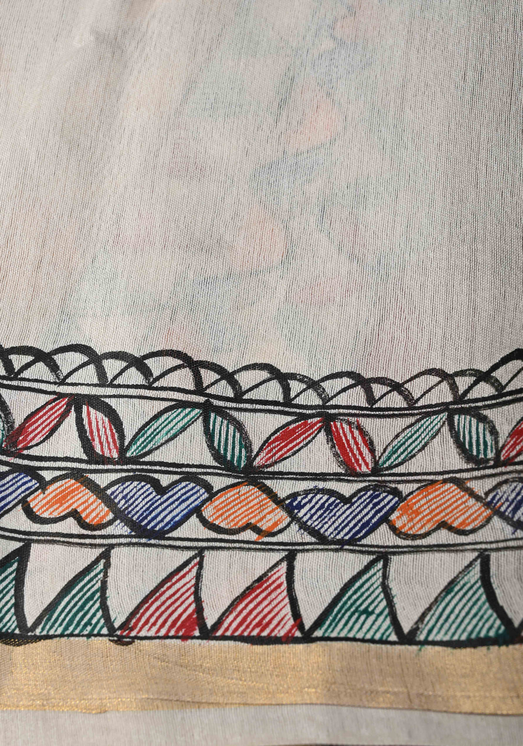 Beige Lightweight Chanderi Silk Cotton Saree With Madhubani hand Painting | SILK MARK CERTIFIED