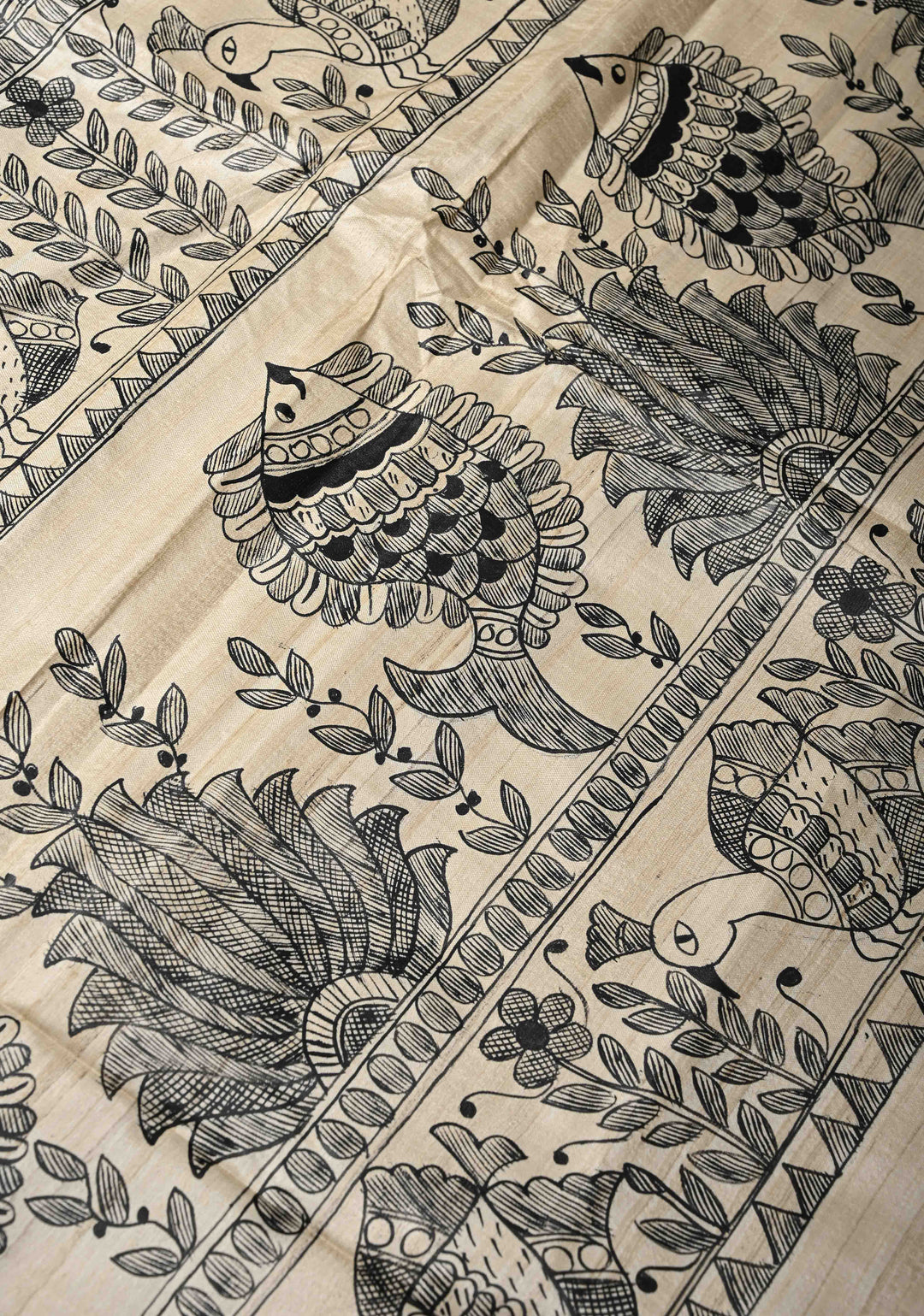 Beige  Desi Tussar Madhubani Painting Saree | SILK MARK CERTIFIED
