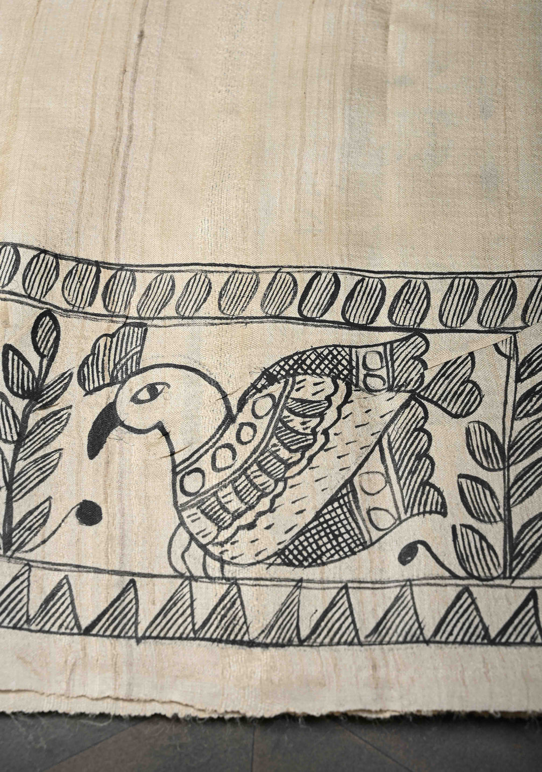 Beige  Desi Tussar Madhubani Painting Saree | SILK MARK CERTIFIED