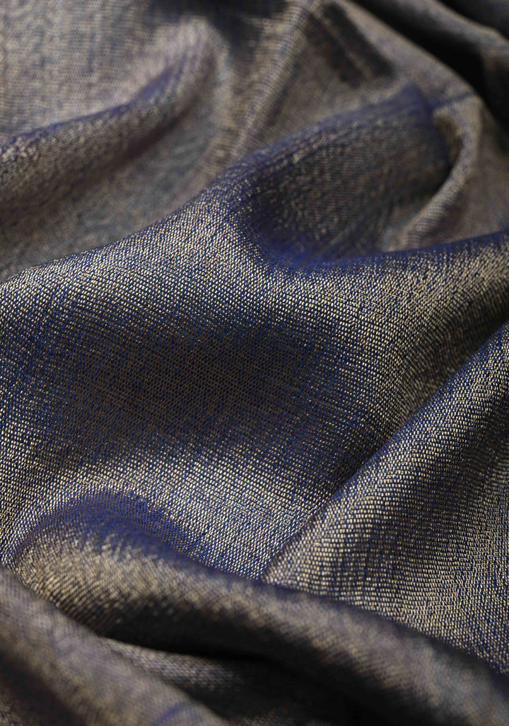 Gary Banana Silk Stole with Hand-Woven Tussar Pannel and Tassels | SHOBITAM