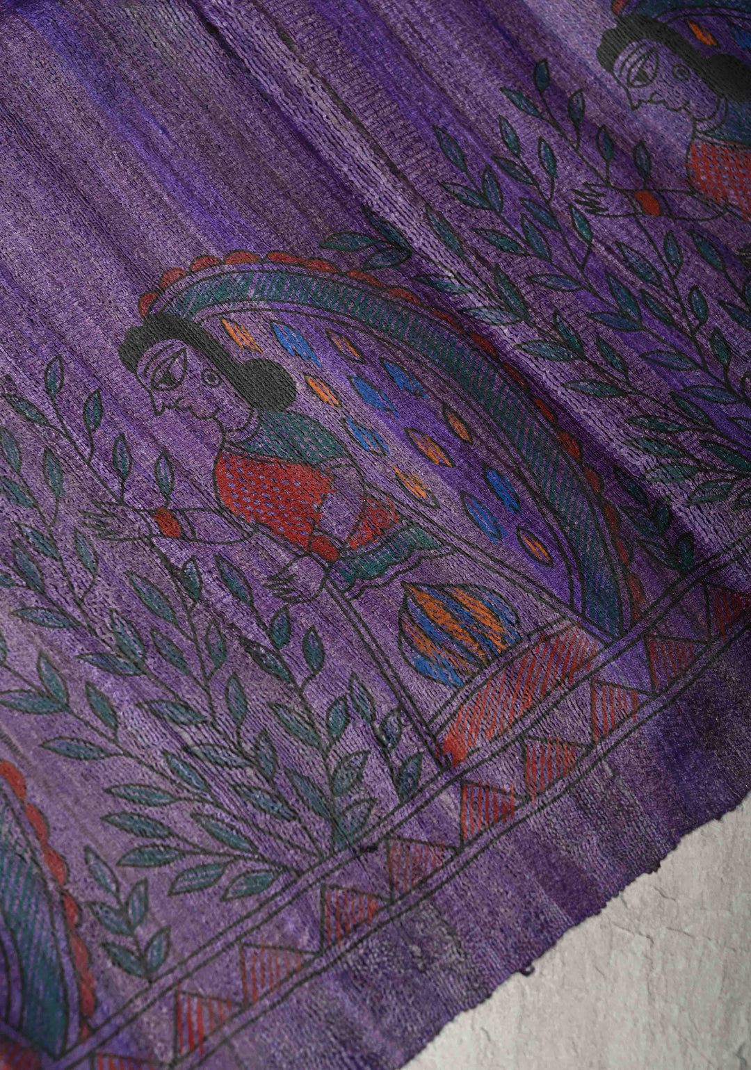 Brick Red Madhubani Hand Painted on Geecha Tussar Silk Saree With Contrast Muted Zari Border | SILK MARK CERTIFIED