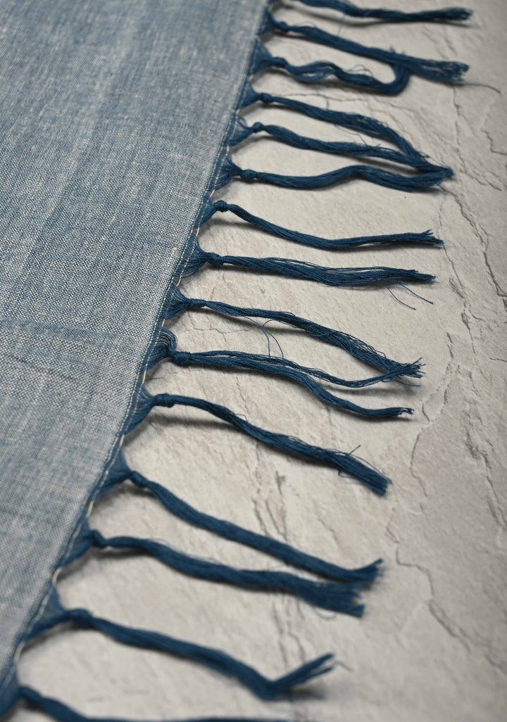 Indigo Bhujodi Kala Cotton Saree with Thread Elephant Motifs and Border