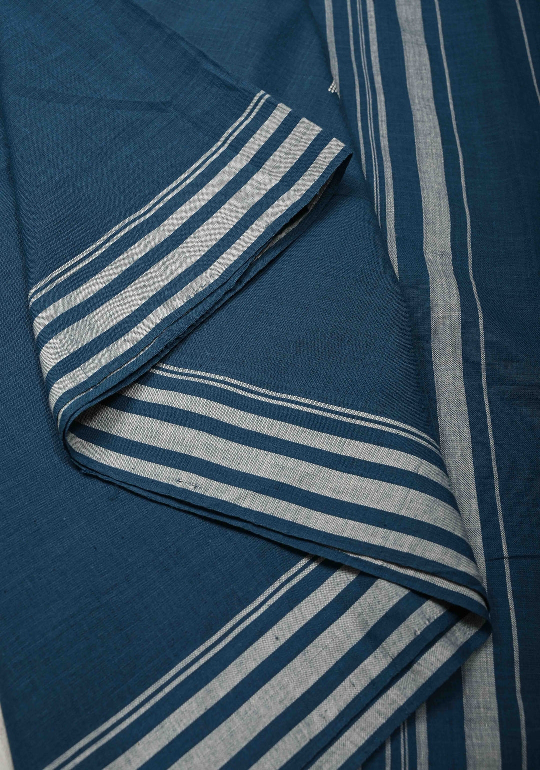 Indigo Bhujodi Kala Cotton Saree with Thread Elephant Motifs and Border