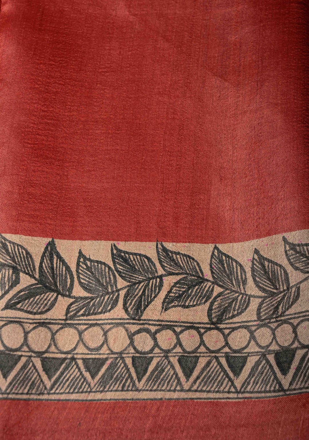 Red Desi Tussar Madhubani Hand-Painted Saree  | SILK MARK CERTIFIED