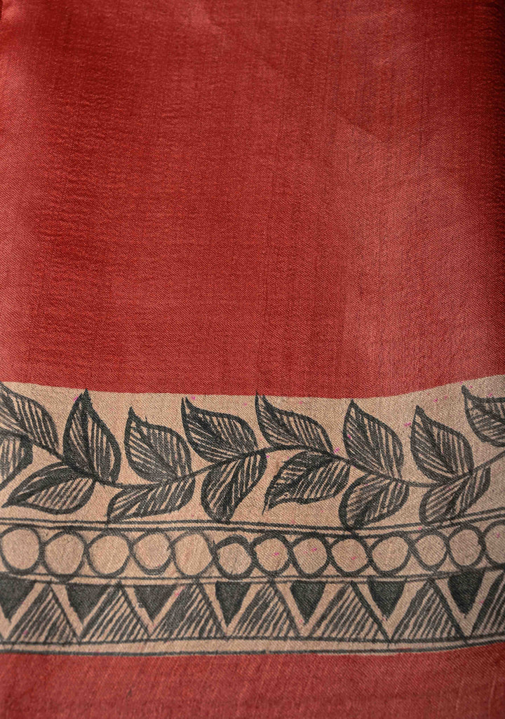 Red Desi Tussar Madhubani Hand-Painted Saree  | SILK MARK CERTIFIED