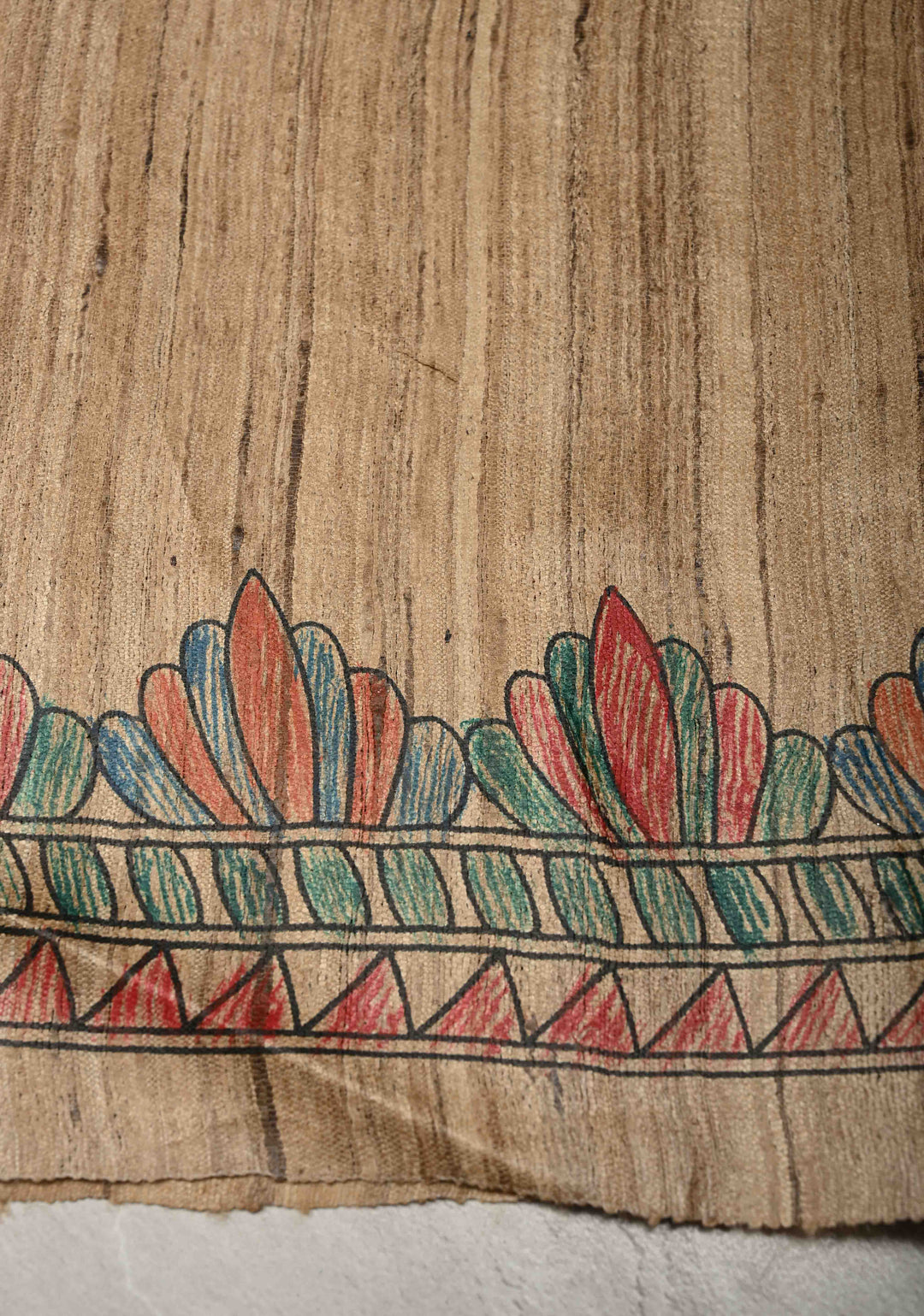 Beige Desi Tussar Madhubani Hand-Painted Saree  | SILK MARK CERTIFIED