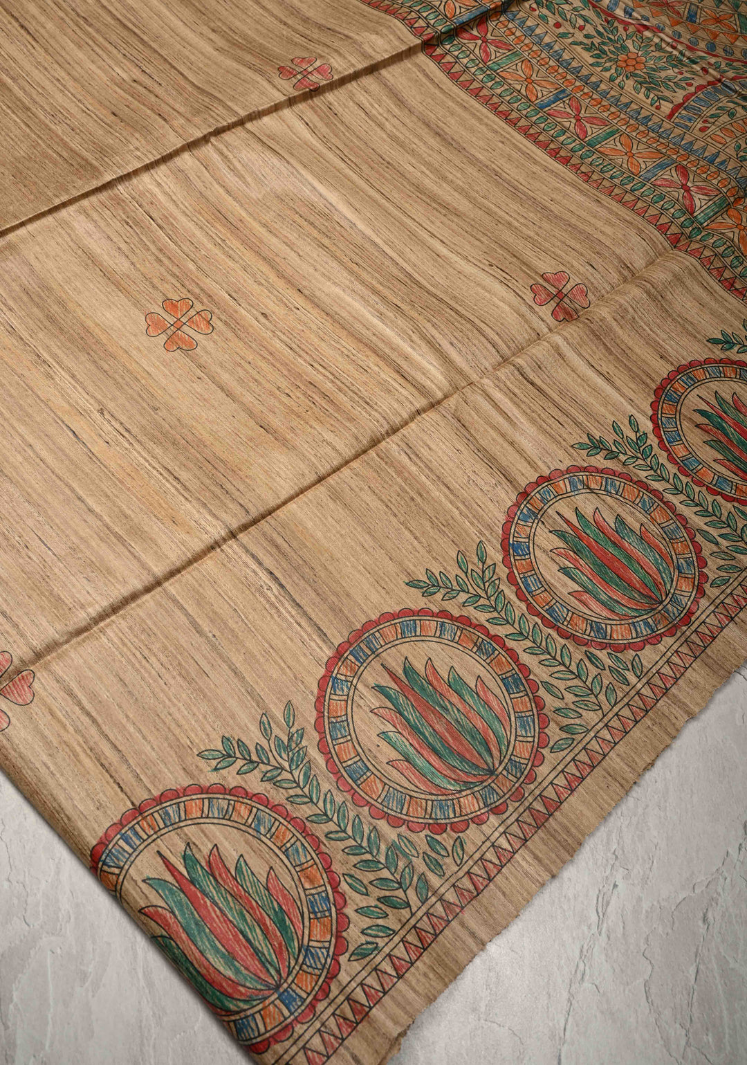 Natural Color Authentic Madhubani hand painting on Geecha Tussar Silk Saree| SILK MARK CERTIFIED