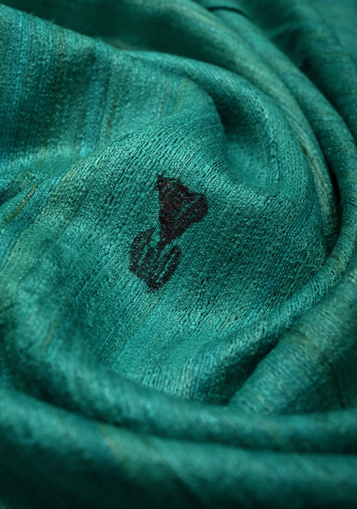Teal Green Tussar Madhubani Hand-Painted Saree  | SILK MARK CERTIFIED | SHOBITAM