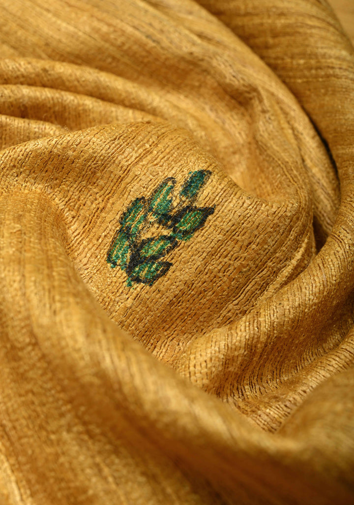 Yellow  Madhubani hand painting on Geecha Tussar Silk Saree | SILK MARK CERTIFIED