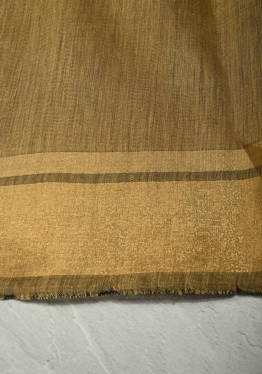 Mustard Orange Handwoven Silk Linen Saree with Thread Buttas and Muted Zari Border