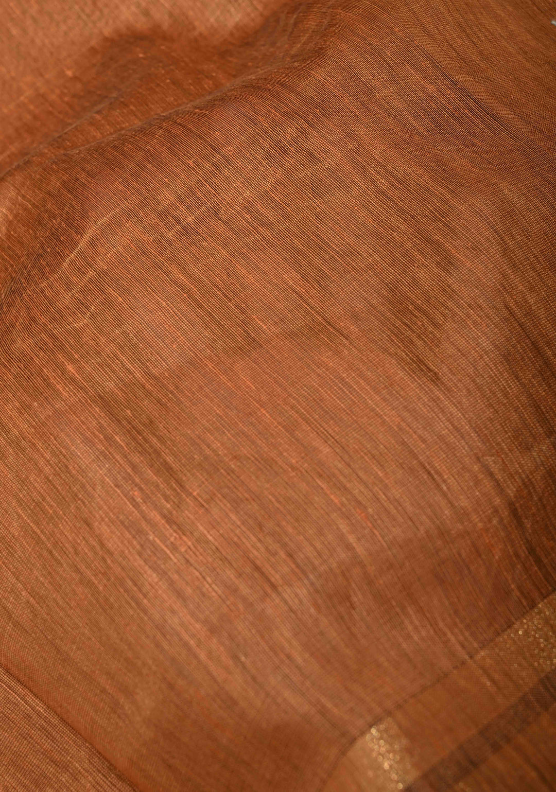 Mustard Orange Handwoven Silk Linen Saree with Thread Buttas and Muted Zari Border