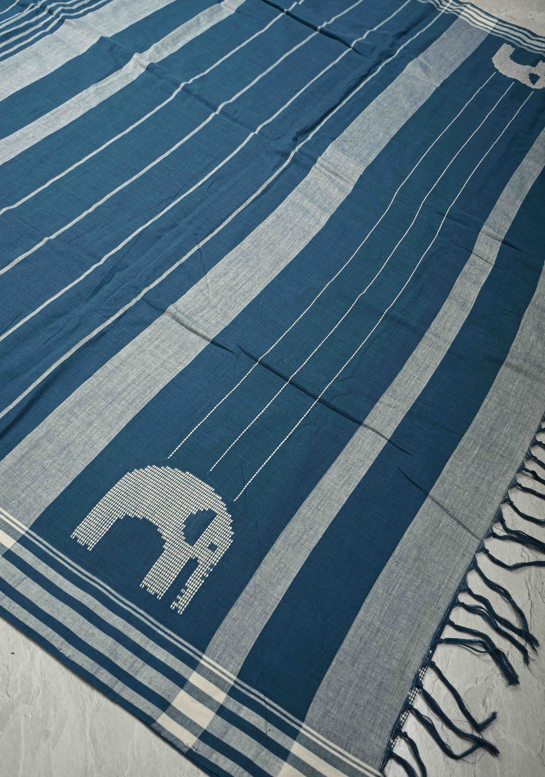 Deep Teal Heritage Bawan Buti Cotton Saree