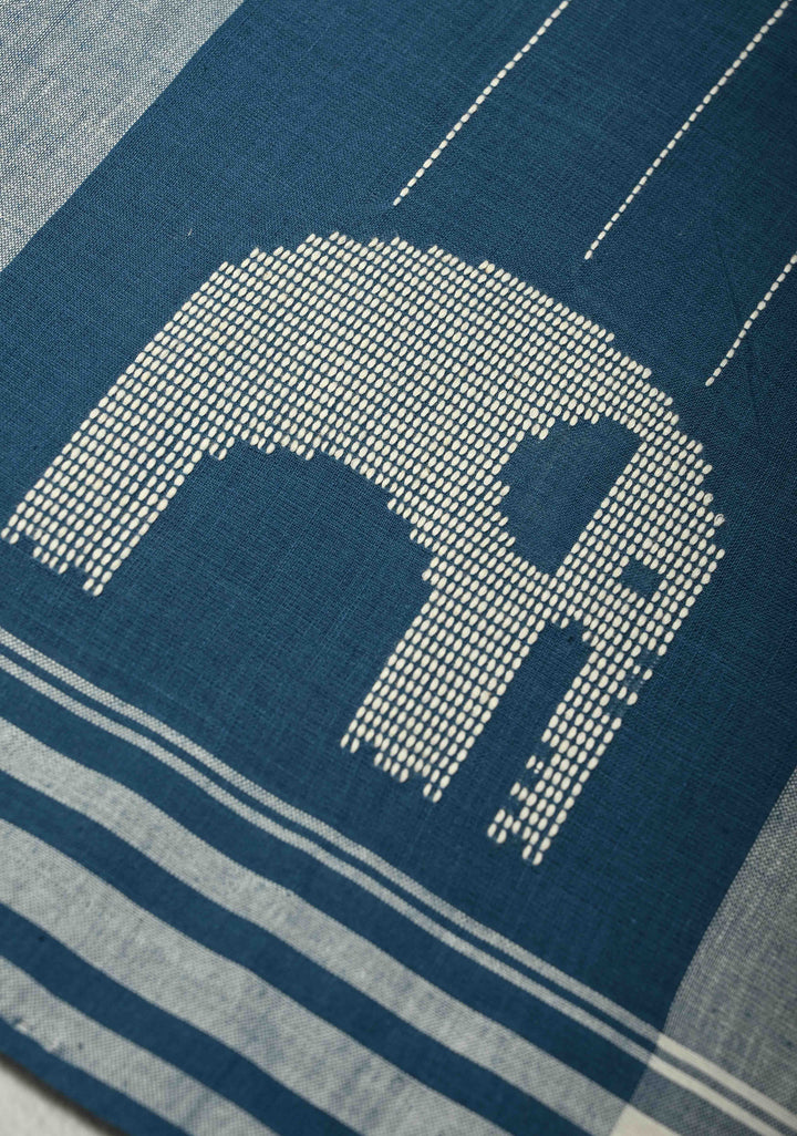 Deep Teal Heritage Bawan Buti Cotton Saree