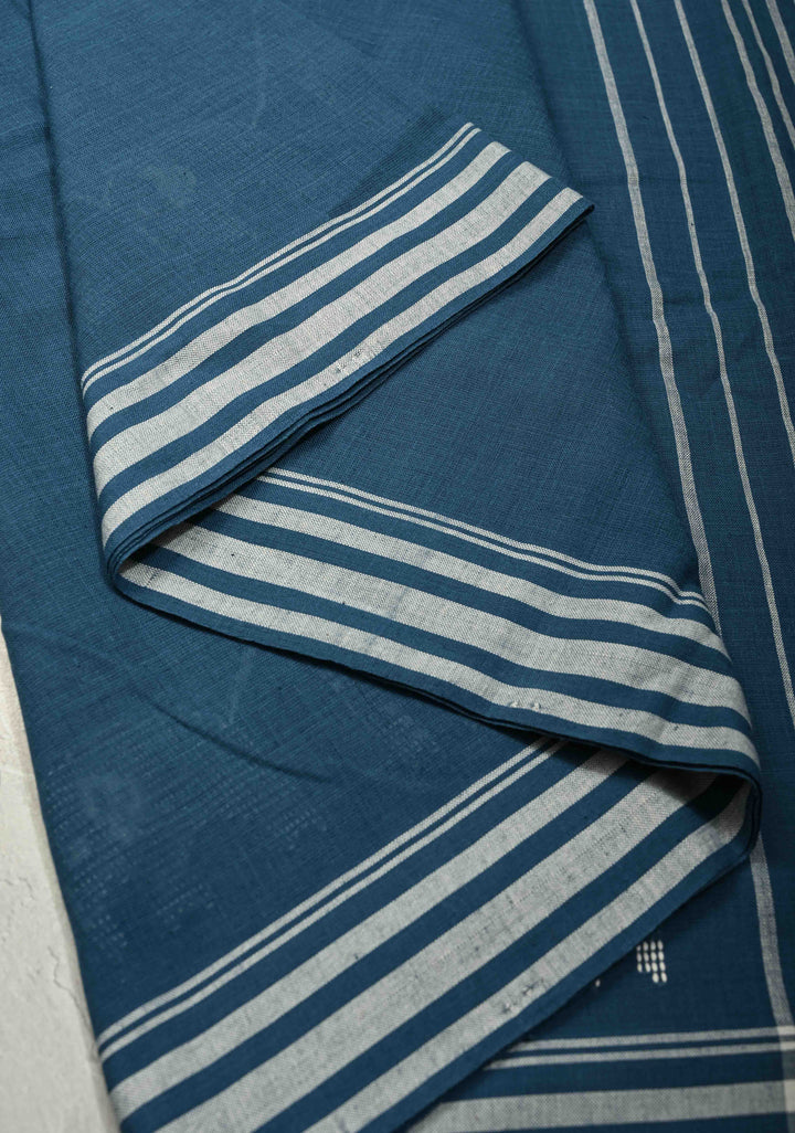 Deep Teal Heritage Bawan Buti Cotton Saree