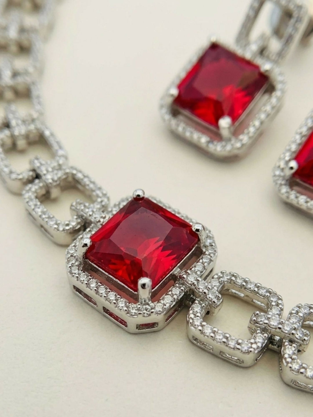 Classic Silver Plated American Diamond Necklace Set | SHOBITAM