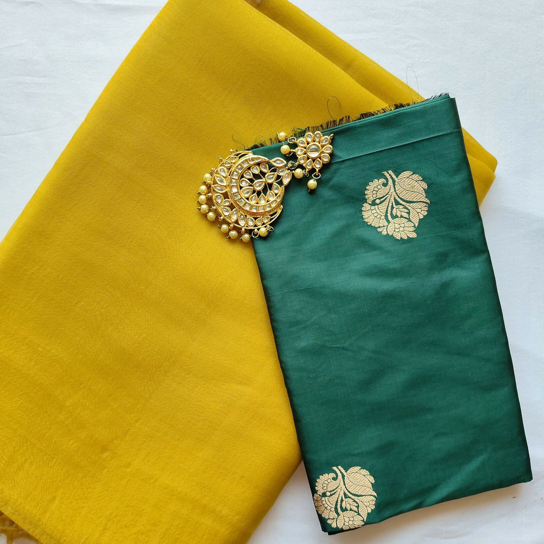 Chartreuse  Methi Yellow  Banarasi Kora Organza Silk Saree | SILK MARK CERTIFIED | SHOBITAM