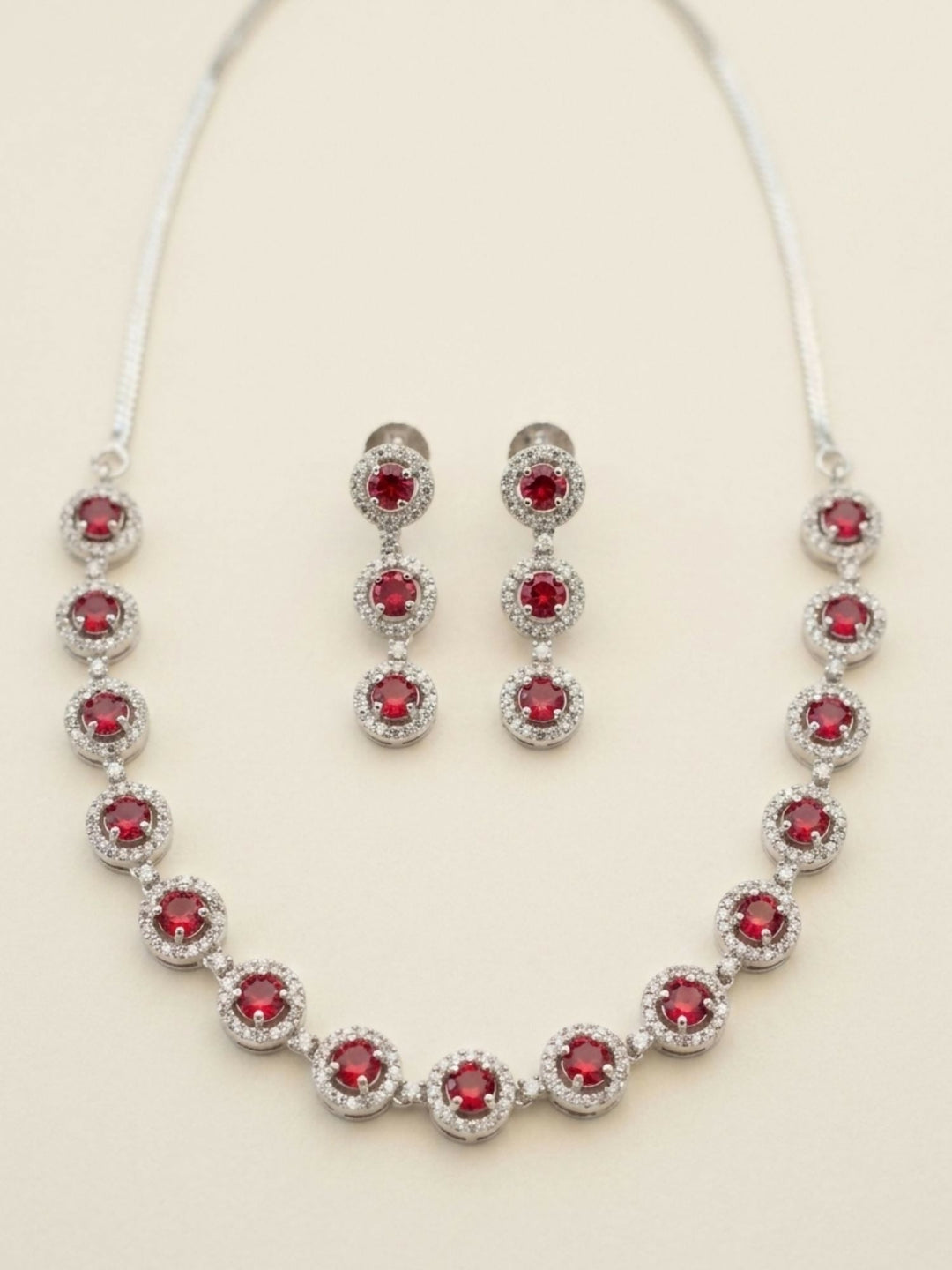 Silver Plated American Diamond Necklace Set | SHOBITAM