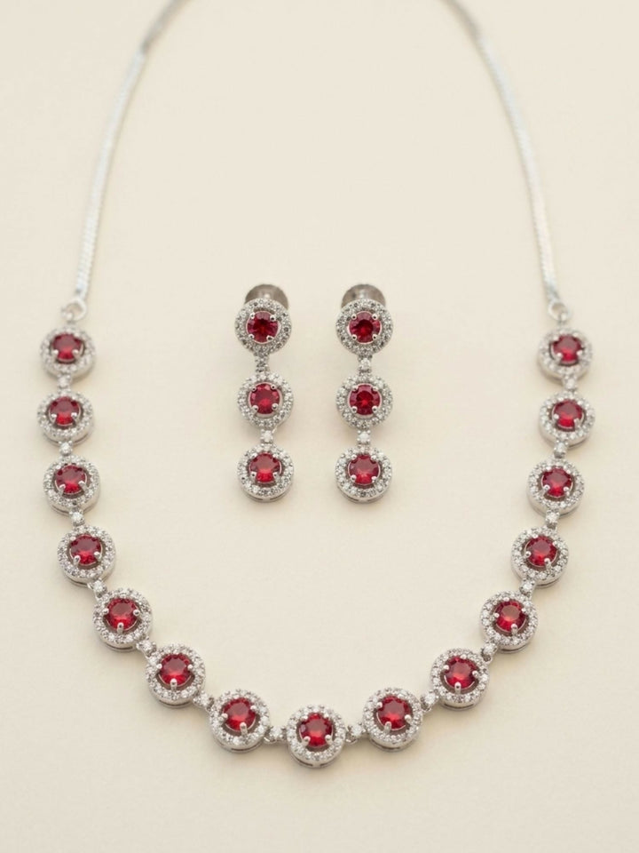 Silver Plated American Diamond Necklace Set | SHOBITAM