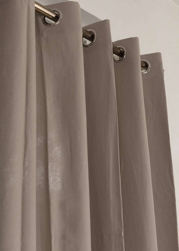 Solid Walnut Grey 100% cotton plain curtain for bedroom - Room darkening - Single Piece | SHOBITAM
