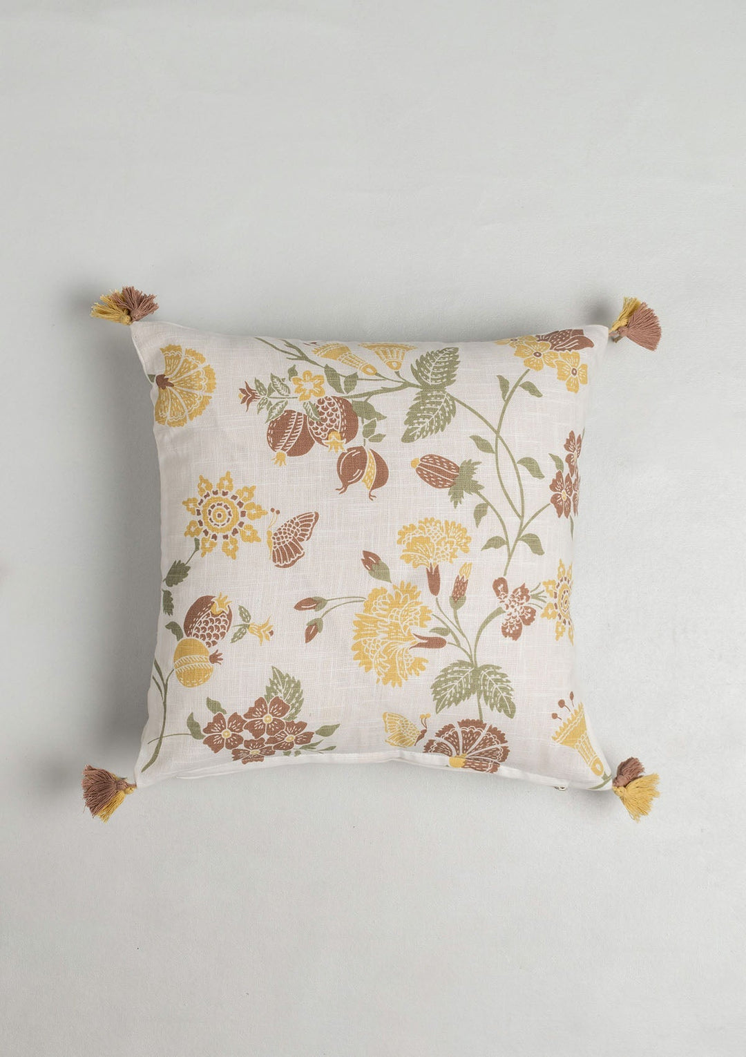 Waltz Multicolor Printed Floral Cushion Cover for Sofa with Tassels – 100% Cotton 16" x 16" | SHOBITAM
