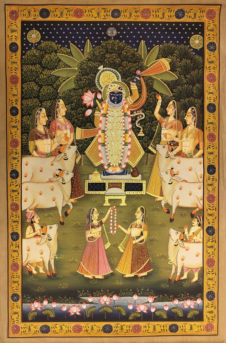 2x3 feet Authentic Jaipur Painting Shreenath ji phool Swagat | SHOBITAM