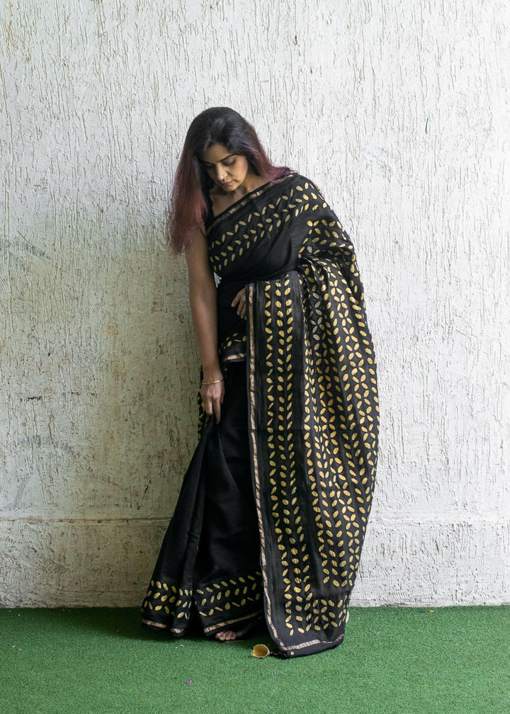 Nightfall Applique Work Chanderi Saree | SHOBITAM