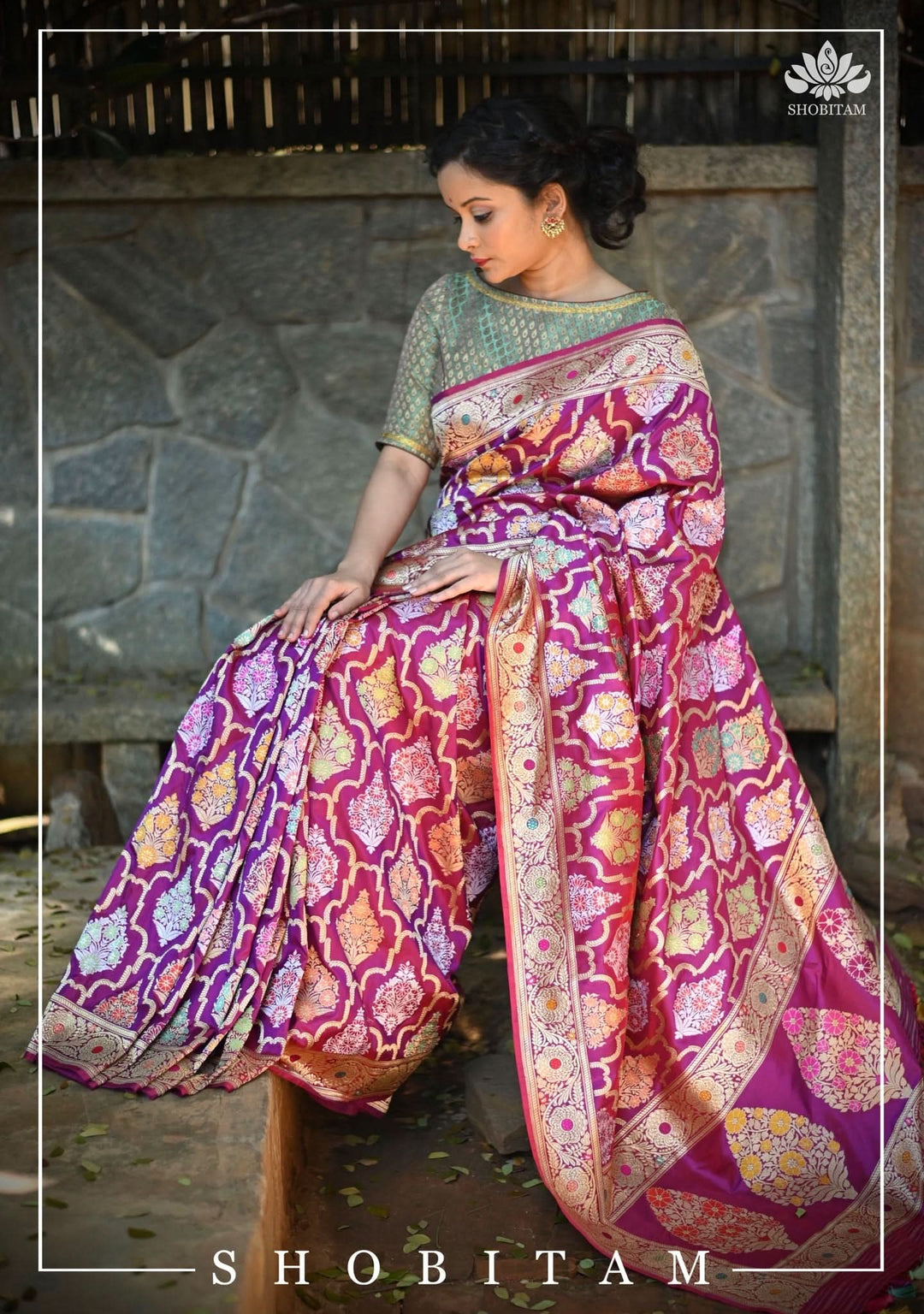 Teal Banarasi Meenakari Buti Brocade Blouse with tie back base