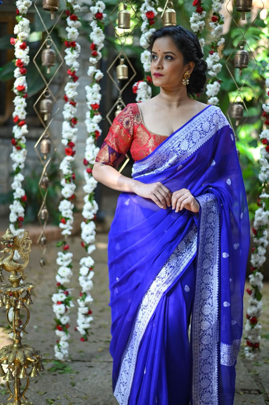 Banarasi Silk Chiffon Saree Handwoven in Royal Blue with Silver Zari | SILK MARK CERTIFIED
