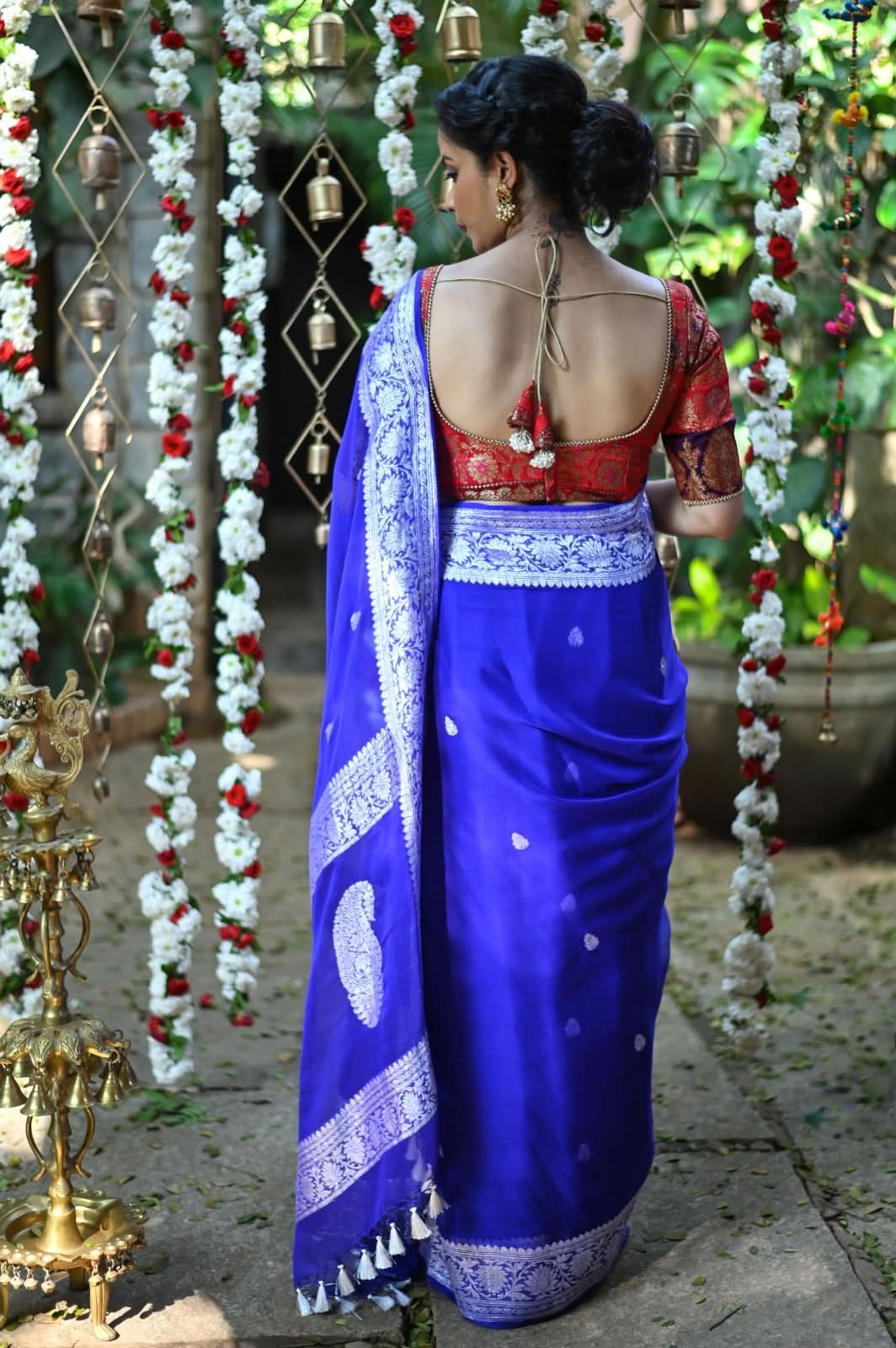 Banarasi Silk Chiffon Saree Handwoven in Royal Blue with Silver Zari | SILK MARK CERTIFIED