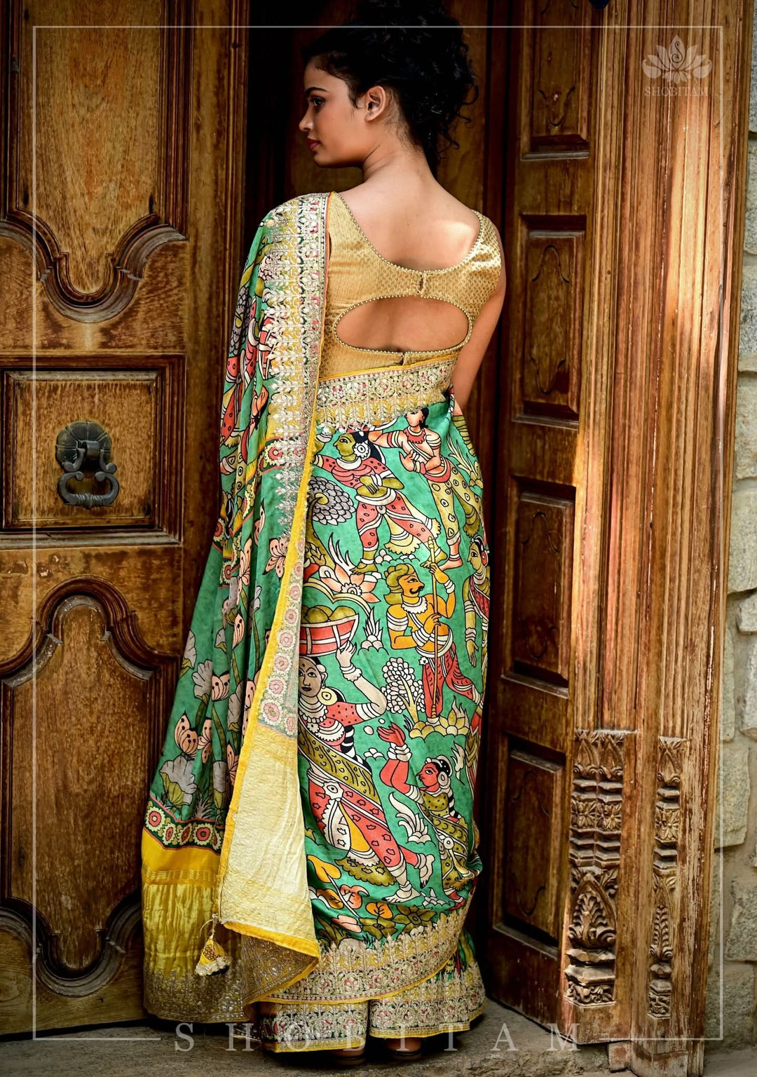Gajji Silk Saree with Gotta Patti Border and kalamkari Digital Print
