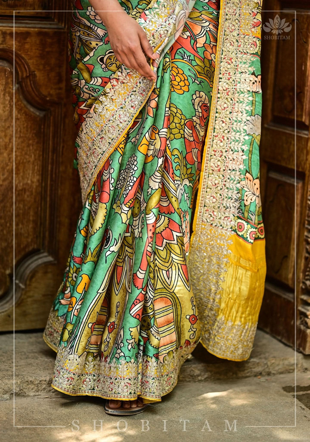 Gajji Silk Saree with Gotta Patti Border and kalamkari Digital Print