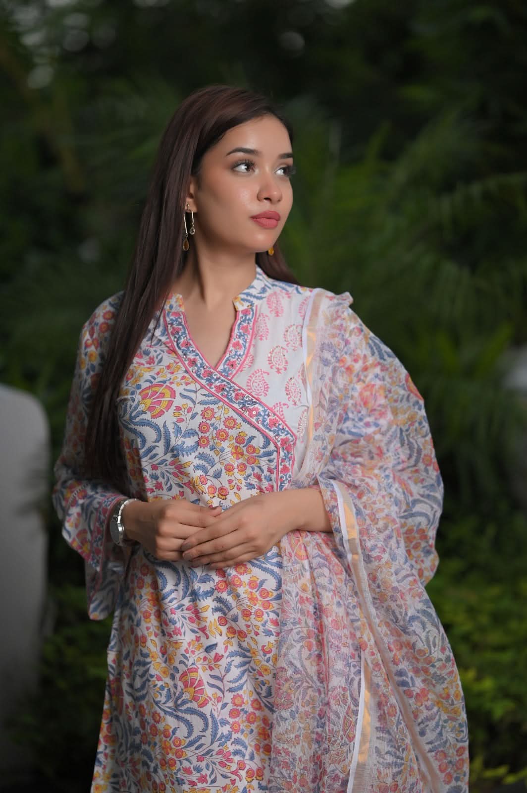 White Floral Suit - 2 piece set No Dupatta | Made to Order | SHOBITAM