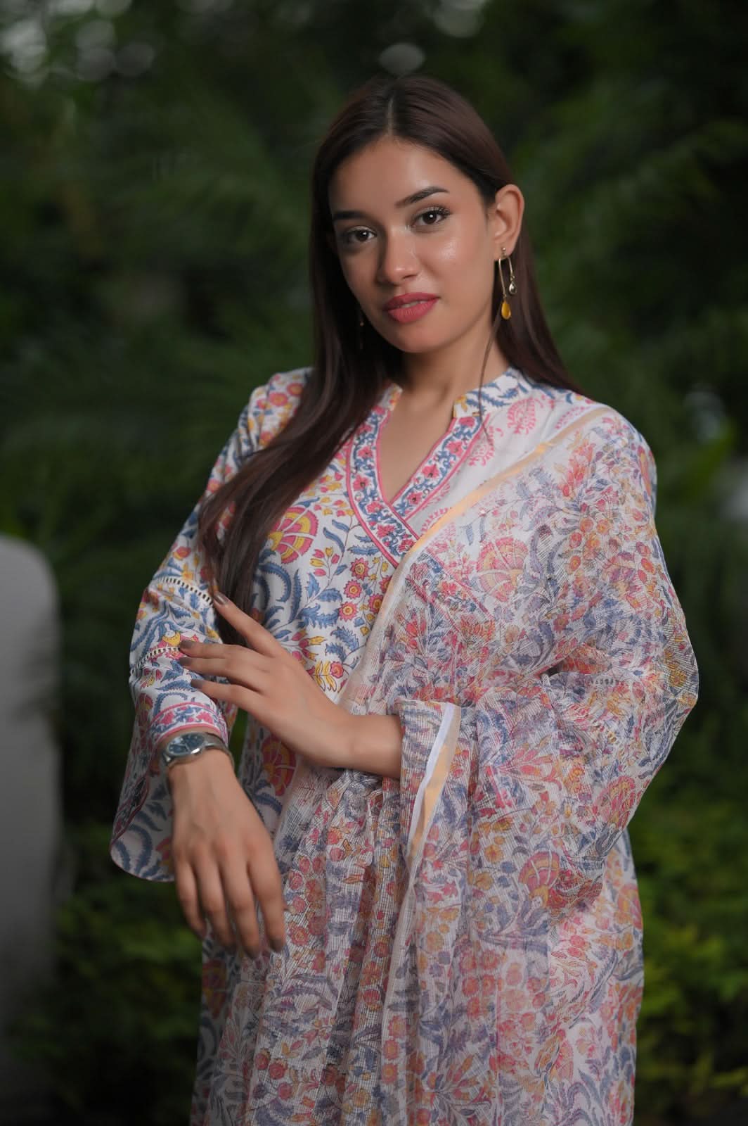 White Floral Suit - 2 piece set No Dupatta | Made to Order | SHOBITAM