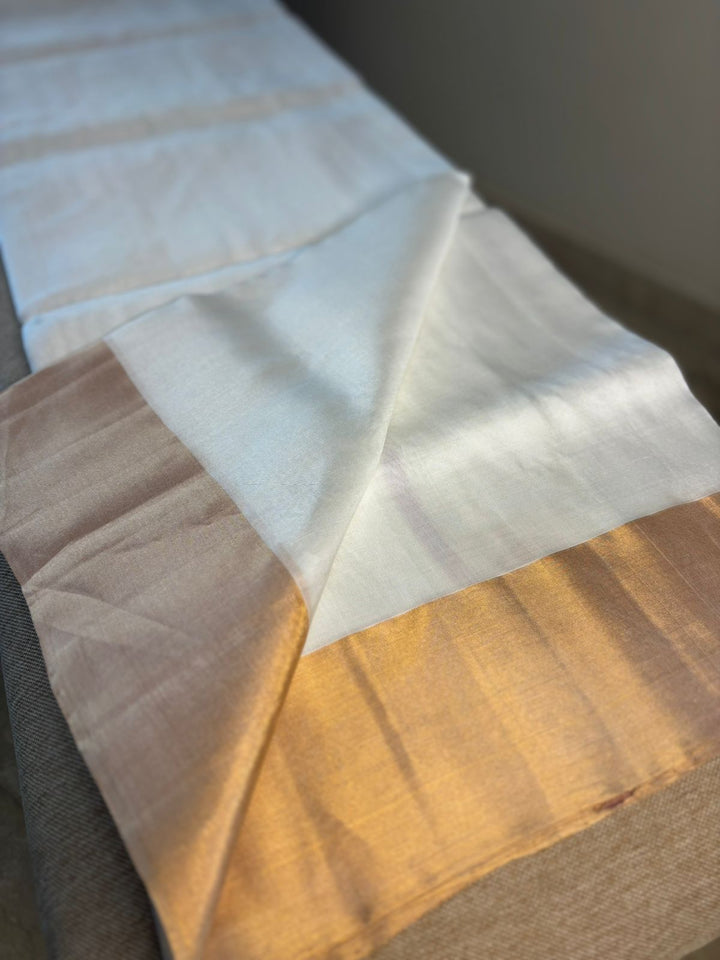 Gold Dove - White Gold Handwoven Uppada Silk Saree | SILK MARK CERTIFIED | SHOBITAM