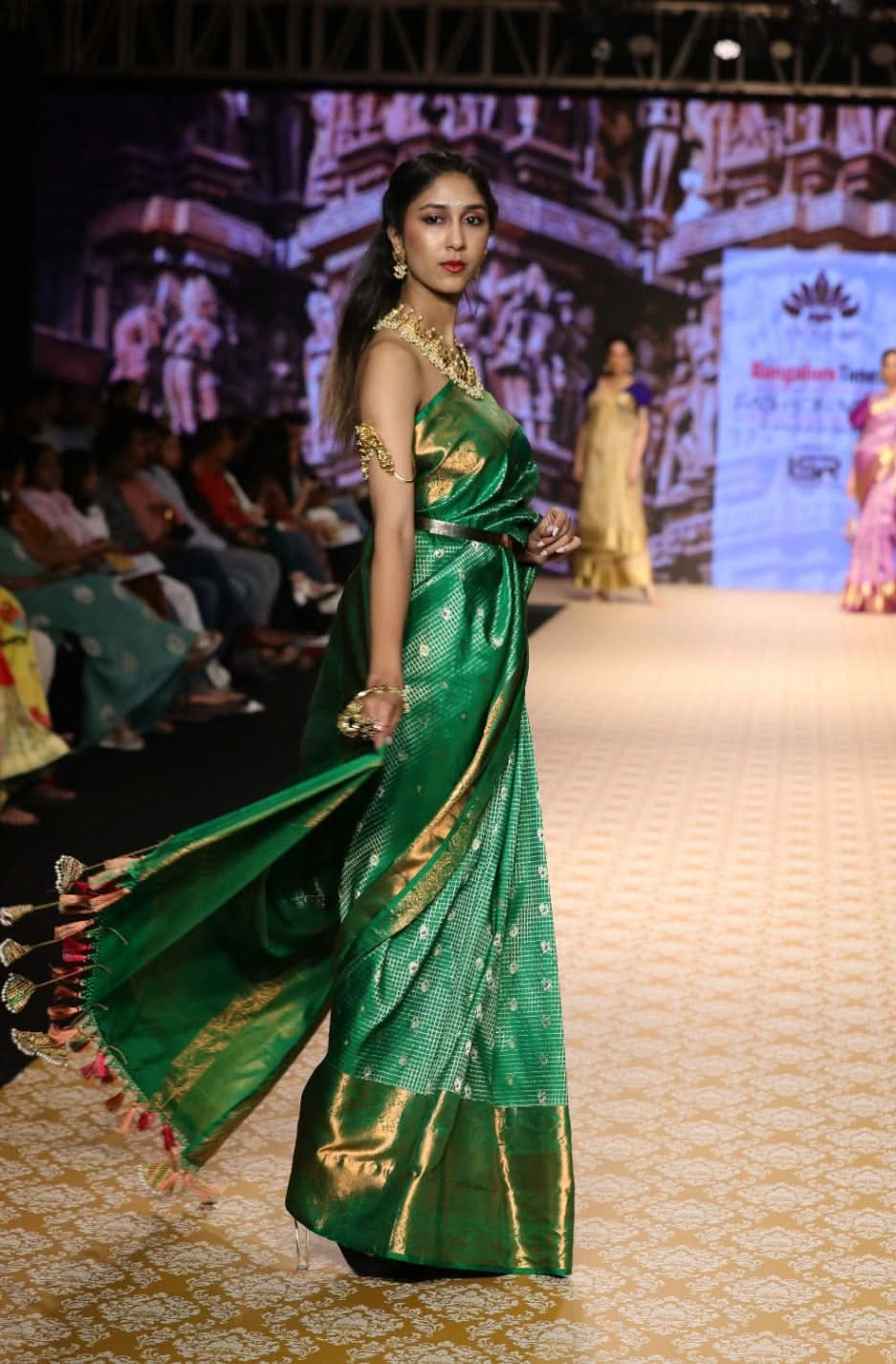 Zari Checks Kanjivaram Pure Silk Saree with Meenakari Buttas and Handwork Kemp Tassels | SILK MARK CERTIFIED