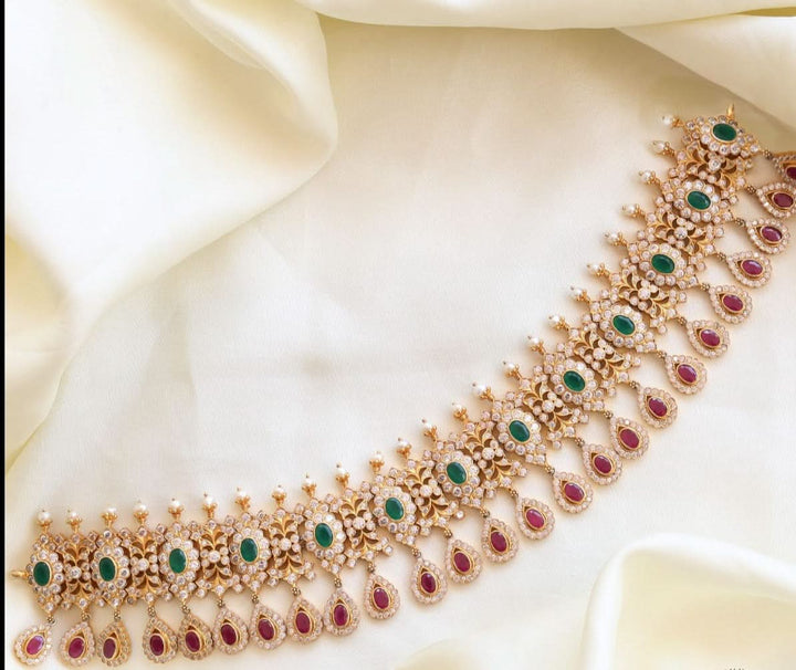 92.5 Silver Exquisite  Choker with stone and pearl beads detailing
